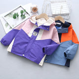 Kid Girl Blazer Matching Stitching Cap Zipper Casual Sportswear Coat