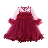 Kid Baby Girl Sweet Petal Lace Middle Sleeve Spring Flower Dress