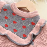 Kid Baby Girl Sweater Sweet Love Round Neck Knitting 2 Pcs Sets Suit