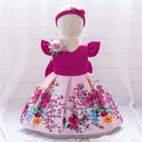 Kid Baby Girl Princess Bow-tie Printed Pleated Patchwork Dresses