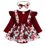 Baby Girl Long Sleeve Red Printing Fake 3 Pcs Sets