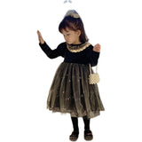 Kid Girl Chic Black Velvet Spring Autumn Casual Dresses