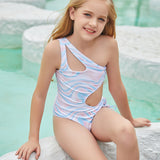 Kid Girl Fashion Swimsuit Summer One-piece Striped Print Bikini