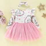 Baby Girls Long Sleeve Pink Flower Dress With Headscarf