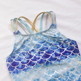 Kid Girl Blue Mermaid One-piece Goldfish Scales Swimsuit