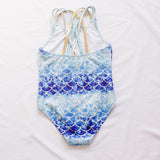 Kid Girl Blue Mermaid One-piece Goldfish Scales Swimsuit