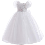Kid Baby Girl Puff Sleeve White Pompadour Enchanted Long Dresses