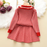 Kid Baby Girl Plaid Lapel Fragrant Knitting Sweater 2 Pcs Sets