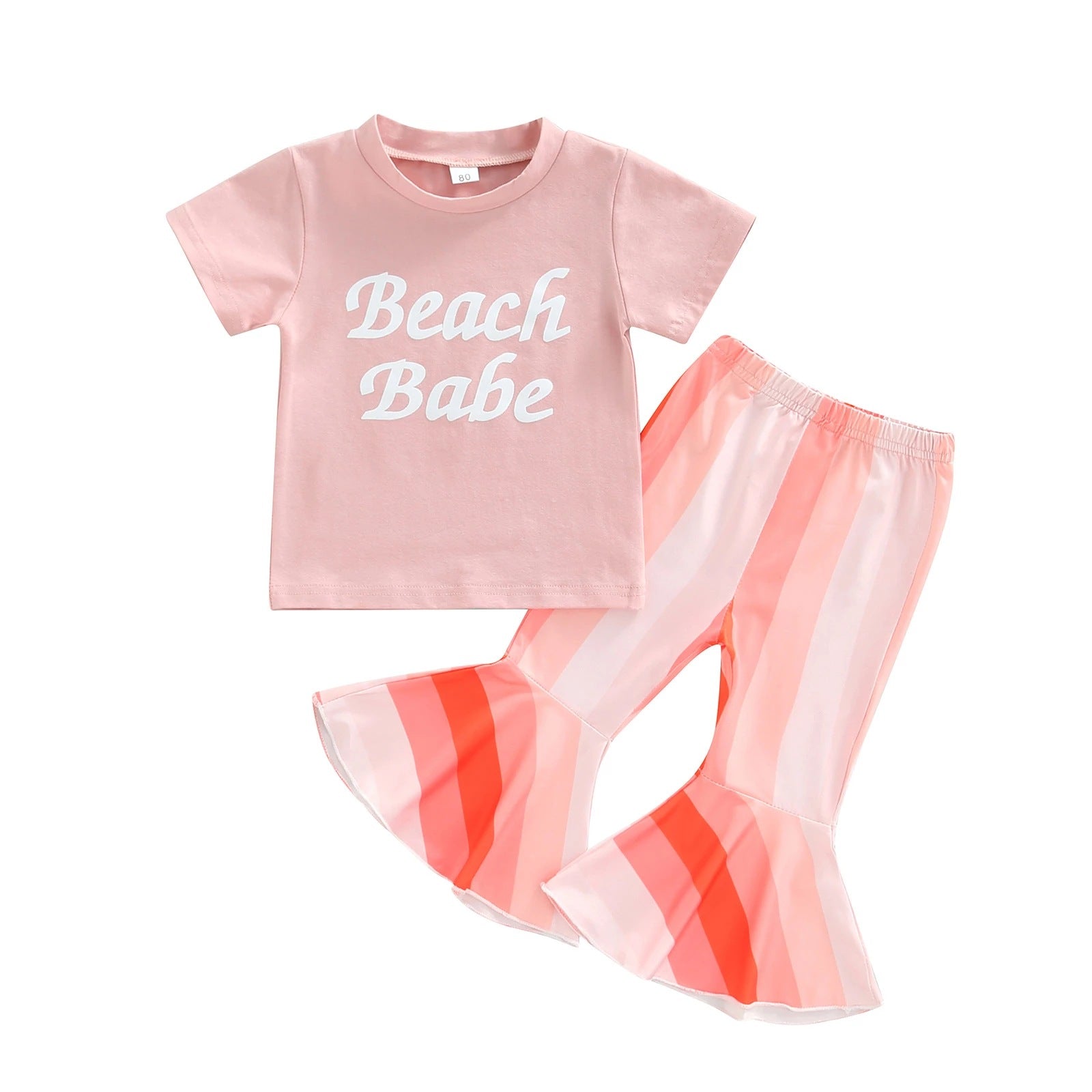 Baby Girls Suit Summer Stripe Bell Bottom Short Sleeve 2 Pcs Set