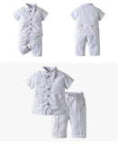 Baby Boys Gentlemen Short Sleeved Solid Fake 2 Pcs Sets