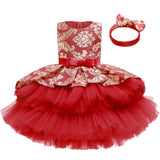 Kid Baby Girl Princess Train Cake Pompadour Ins Sleeveless Jacquard Dresses