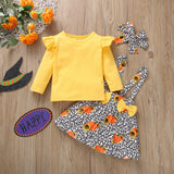 6M-5Y Kid Baby Girl Long Sleeve Round Neck Pumpkin Halloween 2 Pcs Sets