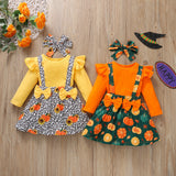 6M-5Y Kid Baby Girl Long Sleeve Round Neck Pumpkin Halloween 2 Pcs Sets