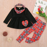 Baby Toddler Girl Valentine Love Long-sleeve Plaid Suit 2 Pcs Sets