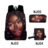 African Girl Three-piece Schoolbag Backpack School Students Bags