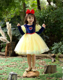 Kid Girl White Snow Princess Autumn Winter Bubble Sleeve Dresses