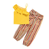 Kid Girls Wave Dot Suspenders Stripe Summer 2 Pcs Set