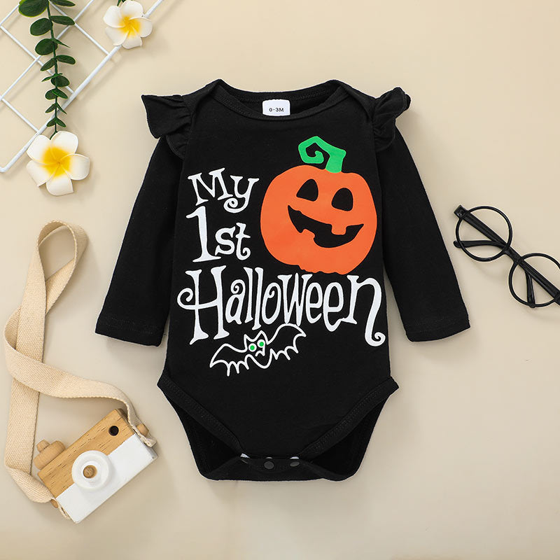 Baby Girl Boy Long Sleeve Halloween Print Bodysuit Pumpkin Romper