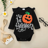 Baby Girl Boy Long Sleeve Halloween Print Bodysuit Pumpkin 2 Pcs