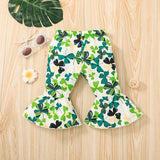 Little Baby Girl Bubble Sleeve Suit Summer Four-leaf Printed Bell 2 Pcs Set