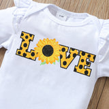 Baby Girl Suit White Sunflower Alphabet Long Sleeve Triangle Suit 2 Pcs Sets