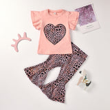 Girl Suit Love Valentine's Day Short Sleeve Leopard Print 2 Pcs Sets