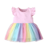 Kid Baby Girls Flying Sleeves Women Rainbow Dresses