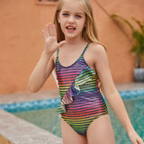 Kid Girls Swimsuit Stripe Flounces Conjoined Bikini
