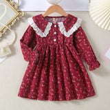 Kid Girl Spring Autumn Doll Collar Floral Long Sleeve Dress