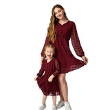 Family Matching Mother Daughter Flowing Doll Chiffon Long Sleeve Lovely Dresses