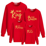 Family Matching Long Sleeve King Queen Princess Prince  Crown Print Shirts Tops