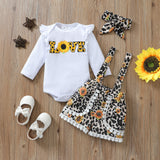 Baby Girl Suit White Sunflower Alphabet Long Sleeve Triangle Suit 2 Pcs Sets