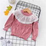 Autumn Winter Toddler Baby Girl Lace Collar Ruffled Solid Knitted Sweater