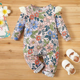 Baby Girl Spring Autumn Baby Floral Lace Decor Romper Jumpsuits