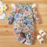 Baby Girl Spring Autumn Baby Floral Lace Decor Romper Jumpsuits