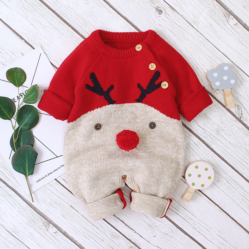 Winter Baby Boy Gir' Christmas Knitted Jumpsuits One Pieces Romper