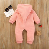 Baby Solid Warm Hooded Jumpsuit Long- Sleeves Rompers