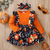 0-24M Baby Girl Halloween Pumpkin Print Long-sleeve Orange Set 2 Pcs