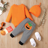 0-18M Baby Halloween Letter Pumpkin Print Bowknot 3 Pcs Set