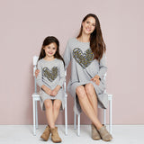 Family Matching Mosaic Mommy and Me Leopard Print Love Heart Dresses