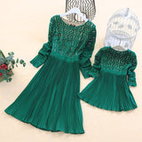Family Matching Parent-Child  Fashion Lace Patchwork Mom Daughter Dress