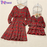 Family Matching Parent-Child Fashion Plaid Print Bow Dresses