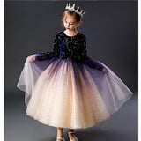 Kid Girl Formal Princess Girls Sequins Gradient Long Sleeve Polka Dress