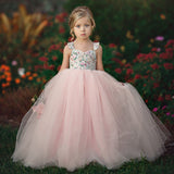 Flower Girl Pageant Pink Lace Floral Princess Birthday Tutu Bridesmaid Formal Dresses 1-7Years - honeylives