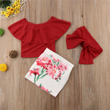 Kid Baby Girl Flower Headband Outfit 3 Pcs Sets