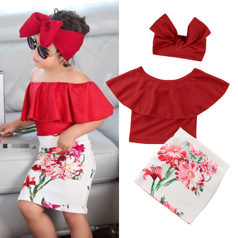 Kid Baby Girl Flower Headband Outfit 3 Pcs Sets