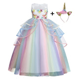 Girl Dress Rainbow Unicorn Party Elegant Flower Lace Tutu Princess Ball Dresses