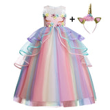 Girl Dress Rainbow Unicorn Party Elegant Flower Lace Tutu Princess Ball Dresses