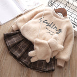 Winter Baby Girls Cute Plush Pullover+ Pleated Skirt 2 Pcs 0-5 Years