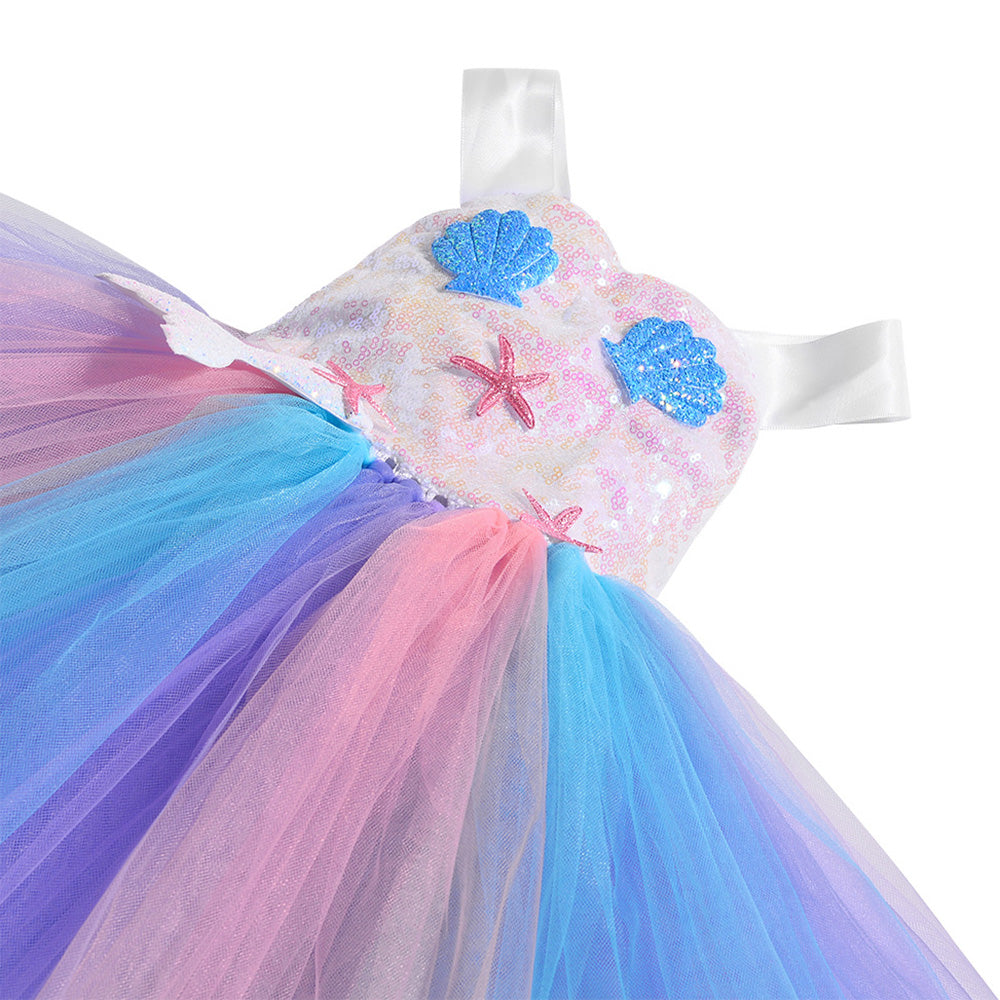 Sequin Princess Ariel Dress Girls Birthday Party Mermaid  Shell Starfish Dresses - honeylives